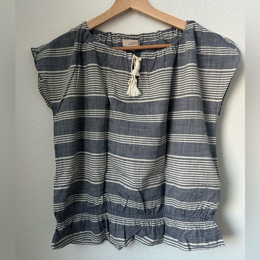 LOFT Navy and Cream Striped Trousers